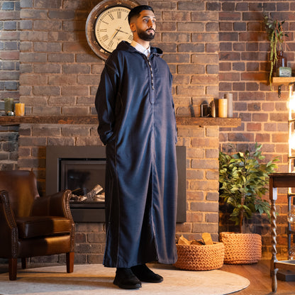 Navy Blue Wool Moroccan Thobe