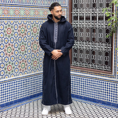 Navy Blue Wool Moroccan Thobe